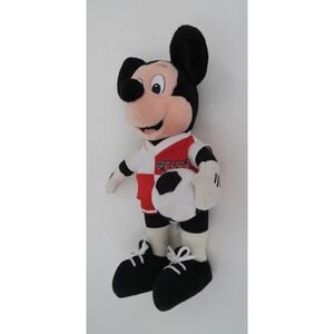 Disney Mickey Mouse Soccer Player Plush Toy Red White Jersey Ball